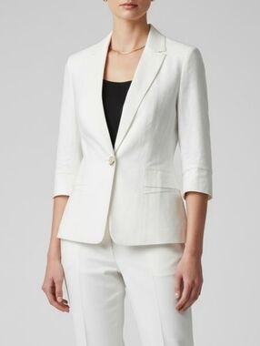 Cropped Sleeve White Women's Blazer Small Classic Mother Of Pearl